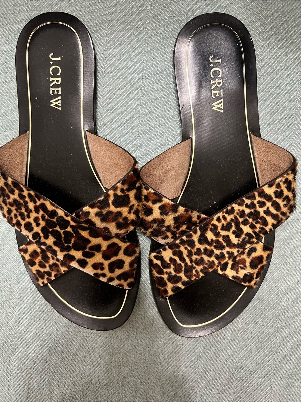 J. Crew Leopard-Print Crossband Slide Sandals - Brown & Black